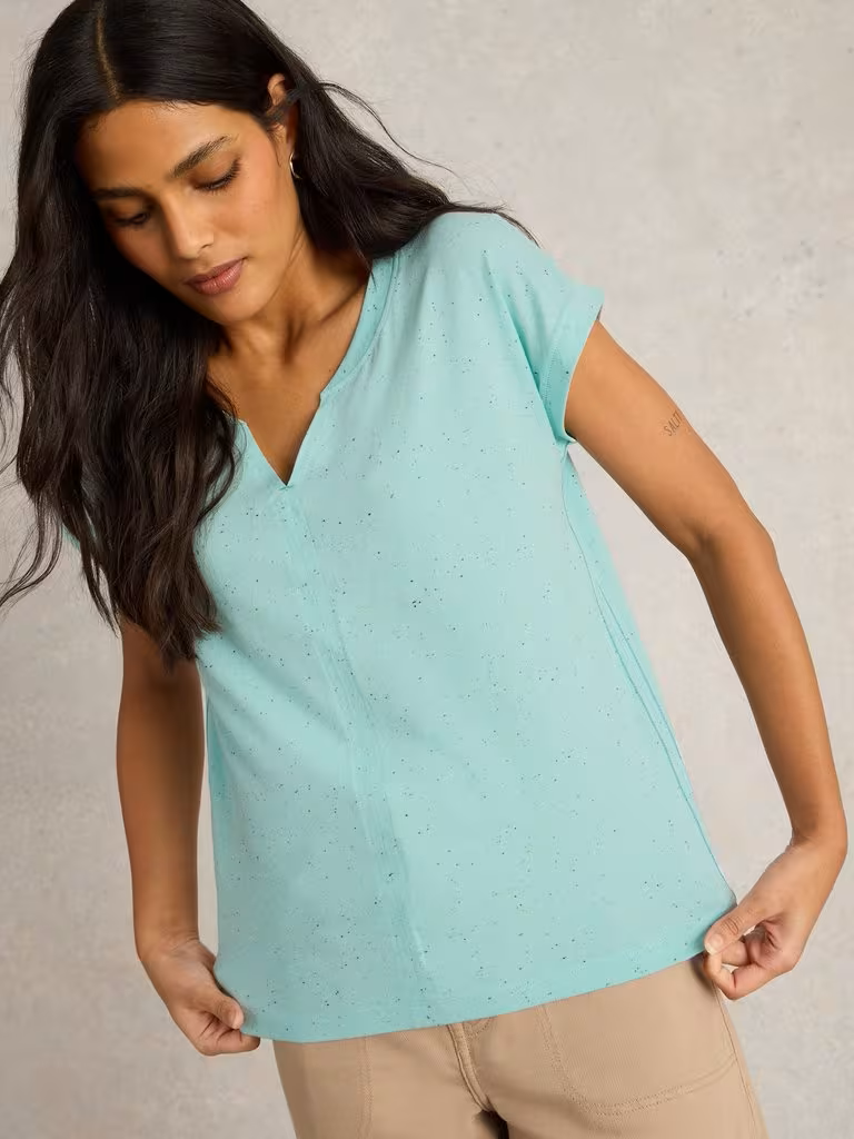 White Stuff Nelly Nep Notch Neck Tee Bright Blue