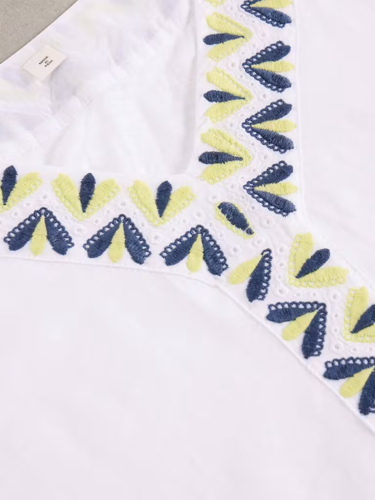 White Stuff Neva Embroidered V Neck Top White