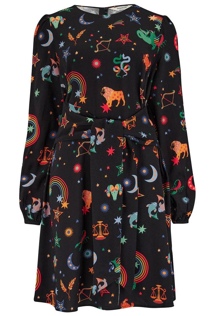 Sugarhill Brighton Oksana Mini Dress Black Zodiac Rainbow Skies