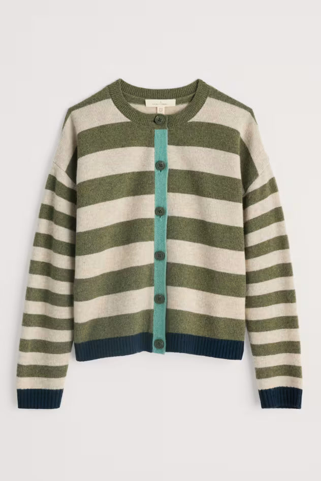 Seasalt Pinwell Striped Cardigan Bright Shape Light Olive Mix