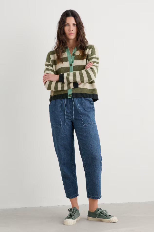 Seasalt Pinwell Striped Cardigan Bright Shape Light Olive Mix
