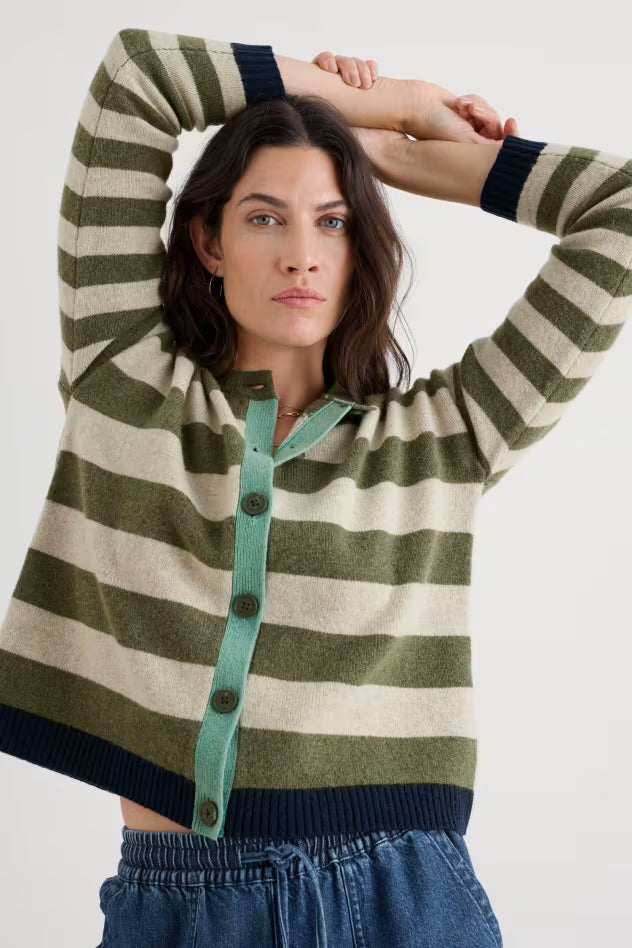 Seasalt Pinwell Striped Cardigan Bright Shape Light Olive Mix