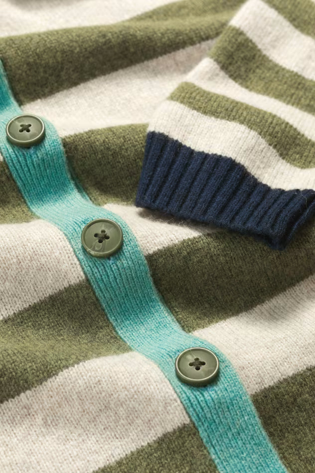 Seasalt Pinwell Striped Cardigan Bright Shape Light Olive Mix