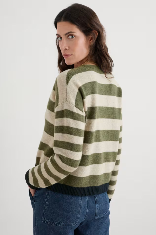 Seasalt Pinwell Striped Cardigan Bright Shape Light Olive Mix