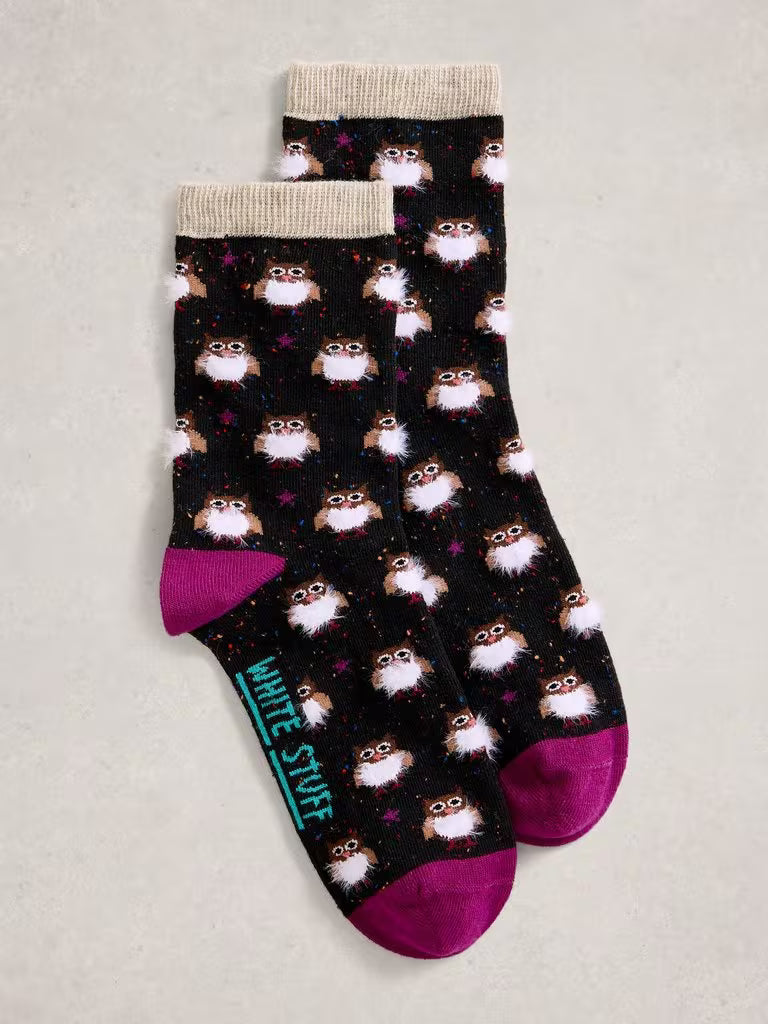 White Stuff Fluffy Ankle Socks Black