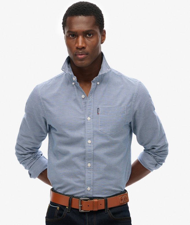 Superdry Essentials Long Sleeve Oxford Shirt Classic Blue Gingham