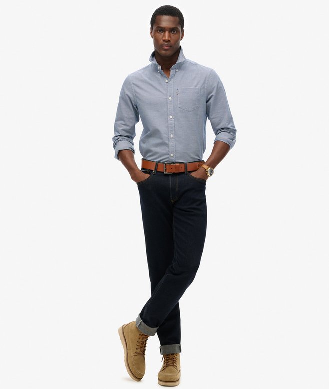 Superdry Essentials Long Sleeve Oxford Shirt Classic Blue Gingham