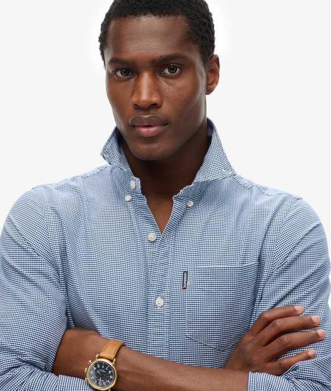 Superdry Essentials Long Sleeve Oxford Shirt Classic Blue Gingham