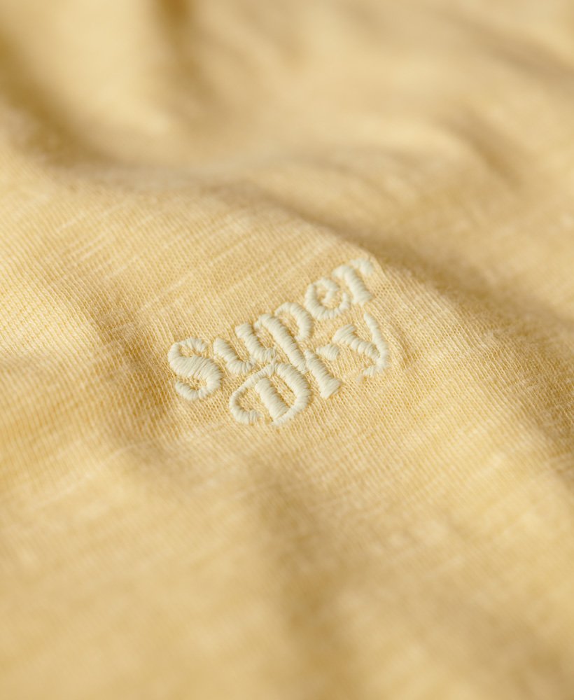 Superdry Studio Slub Embroidered V-Neck T-Shirt Pale Yellow