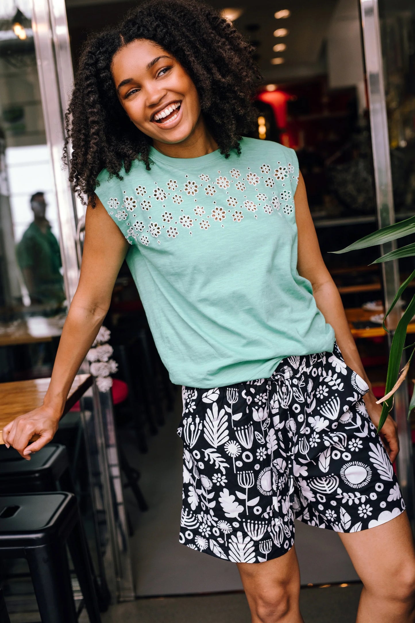 Sugarhill Brighton Patty Shorts Monochrome Folk Floral