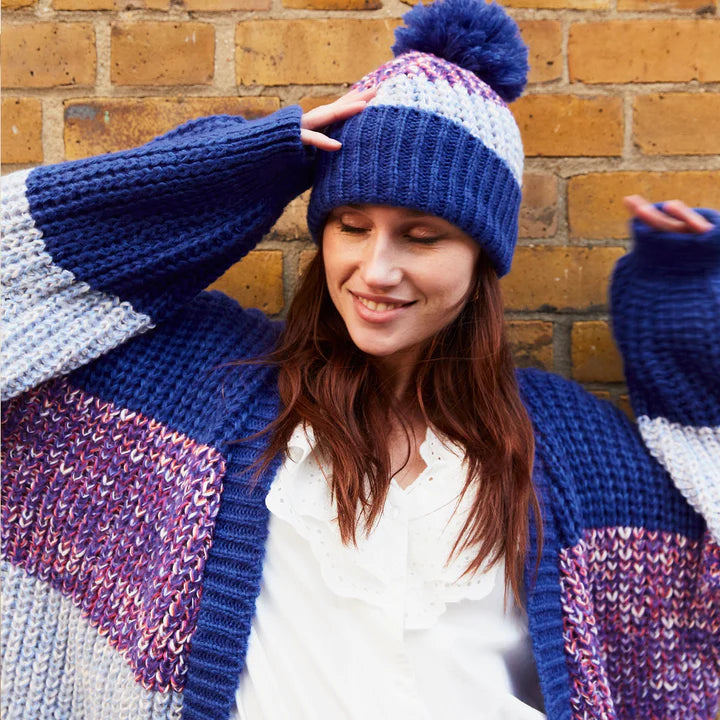 Womens Beanie Cara & The Sky Beanie Cara & The Sky Phoebe Stripe Beanie Bobble Hat Phoebe