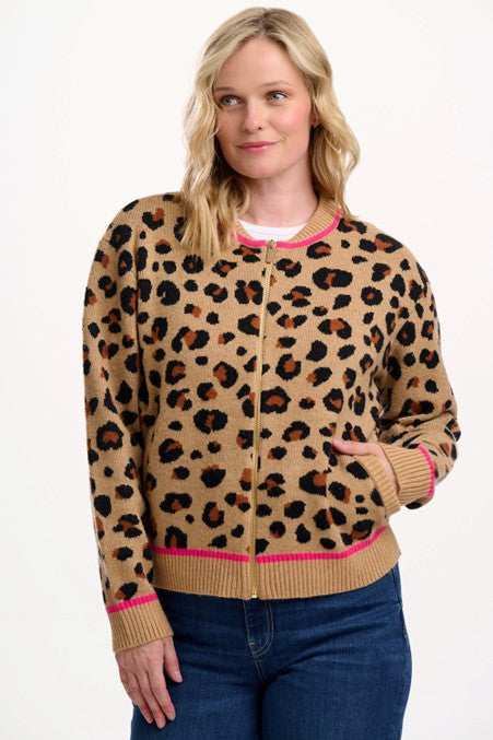 Sugarhill Brighton Solana Knitted Bomber Tan/Black Natural Leopard