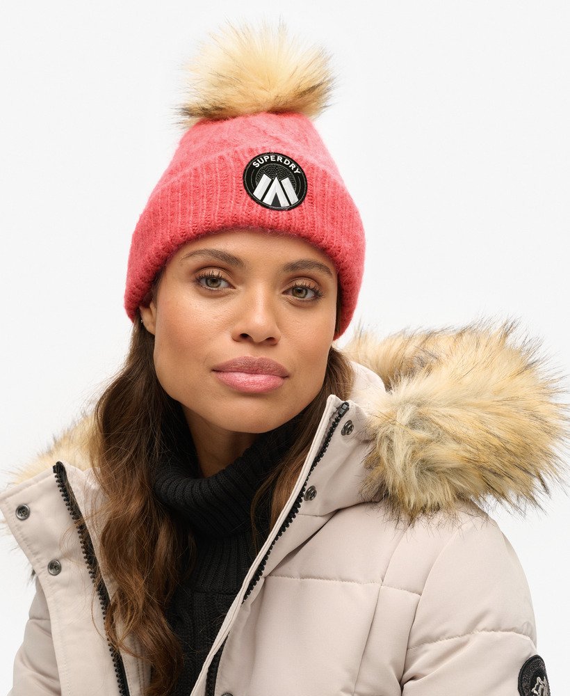 Superdry Cable Luxe Knit Beanie Hat Cord Pink