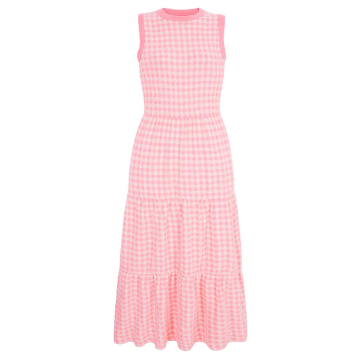 Cara & The Sky Paula Gingham Cotton Knitted Midi Dress Soft Pink