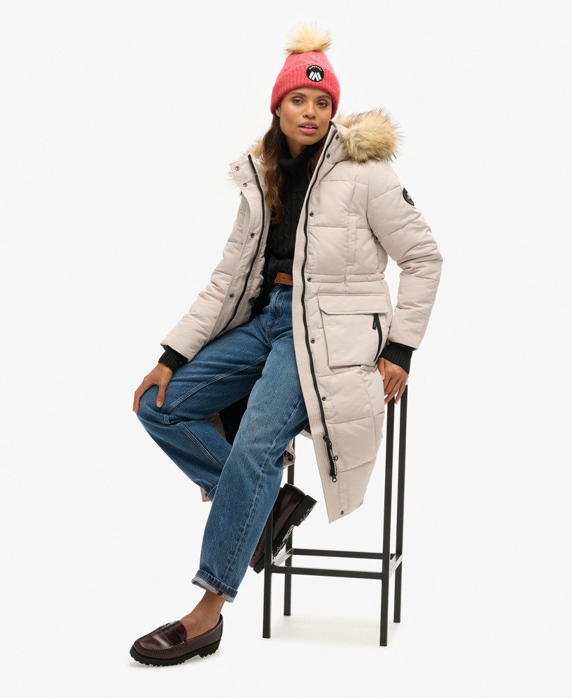 Superdry Cable Luxe Knit Beanie Hat Cord Pink