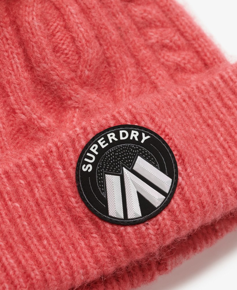 Superdry Cable Luxe Knit Beanie Hat Cord Pink