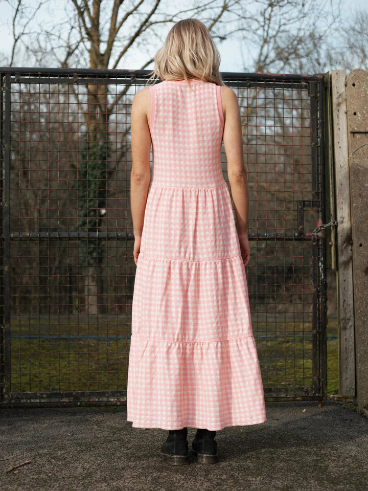 Cara & The Sky Paula Gingham Cotton Knitted Midi Dress Soft Pink