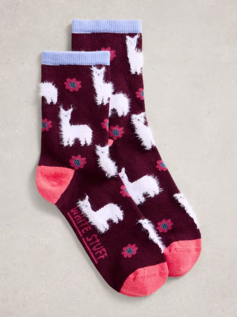 White Stuff Fluffy Ankle Socks Plum