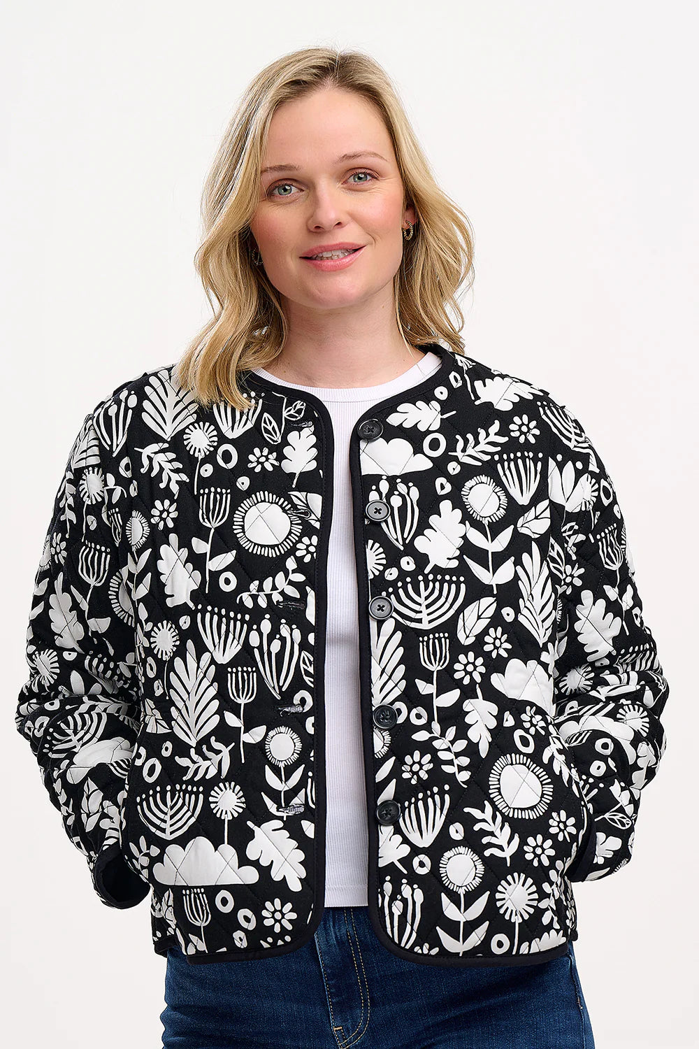 Sugarhill clothing Sugarhill Brighton Rocco Quilted Jacket Monochrome Folk Floral womens cardigan Jacket