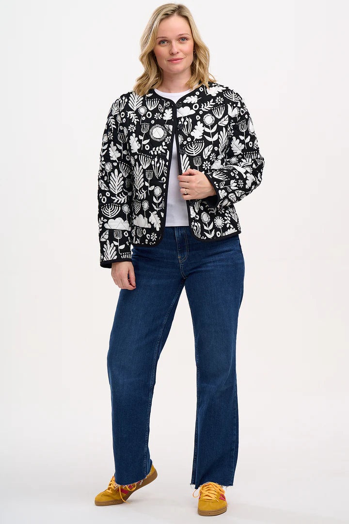 Sugarhill Brighton Rocco Quilted Jacket Monochrome Folk Floral