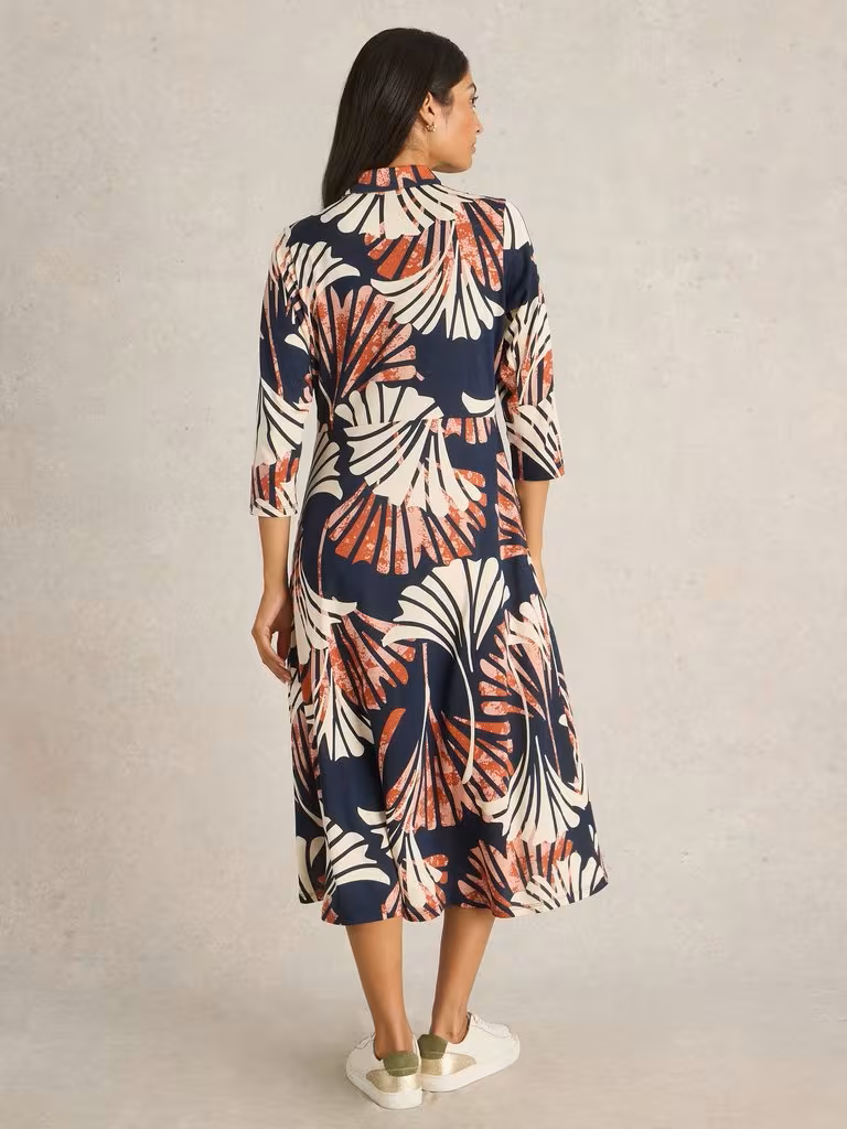 White Stuff Rua Midi Jersey Shirt Dress Navy Multi