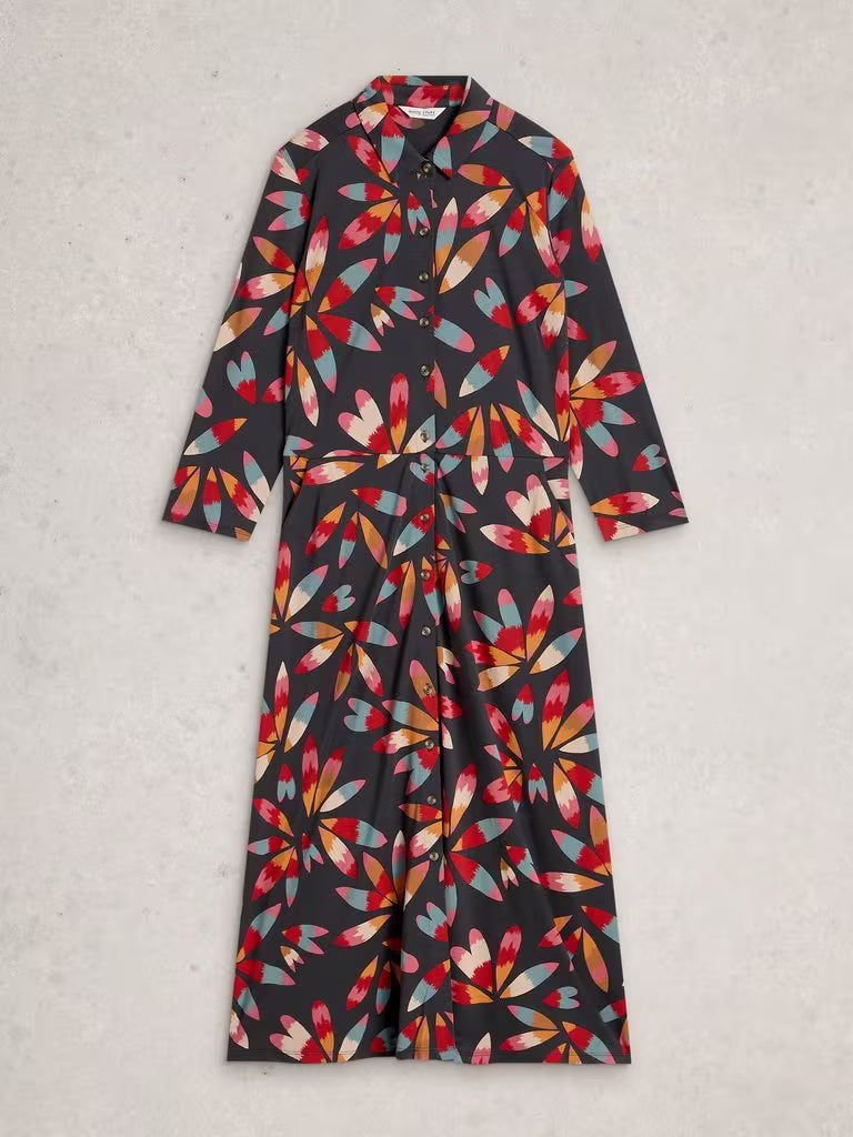 White Stuff Rua Jersey Collared Shirt Dress Grey Multi