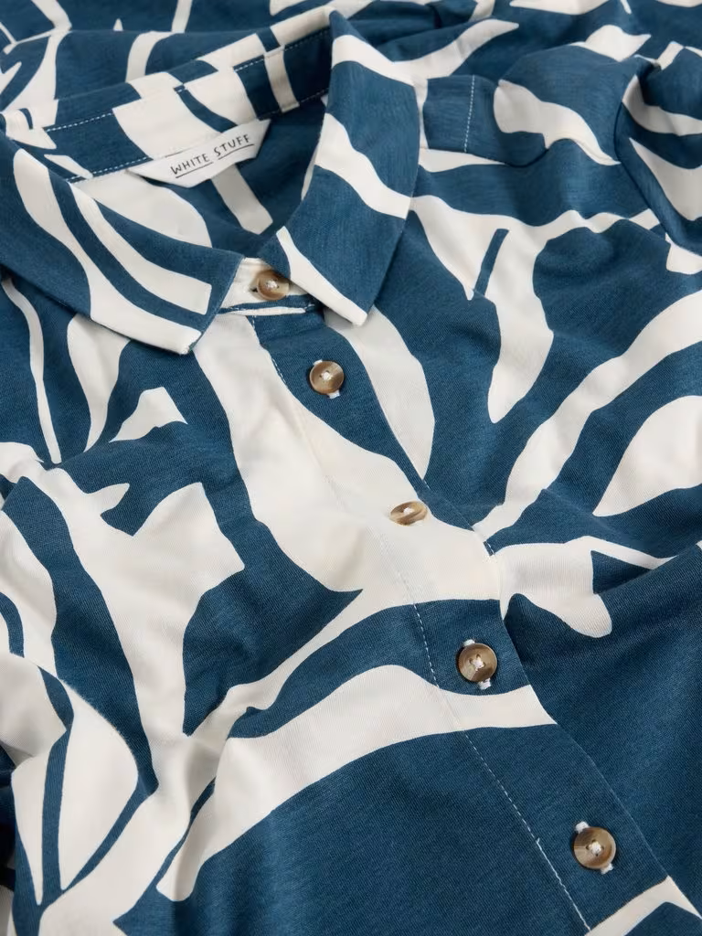 White Stuff Rua Midi Jersey Shirt Dress Navy Print