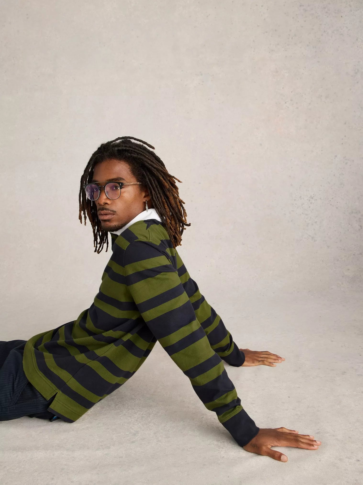 White Stuff LS Stripe Rugby Shirt Green