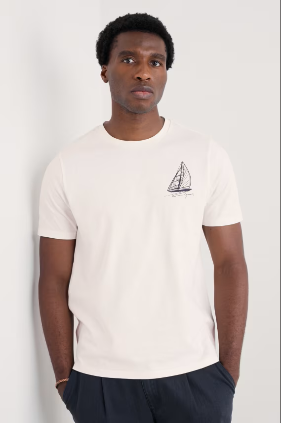 Seasalt Men's Loggerhead Organic Cotton T-Shirt Sailboat Sketch Chalk