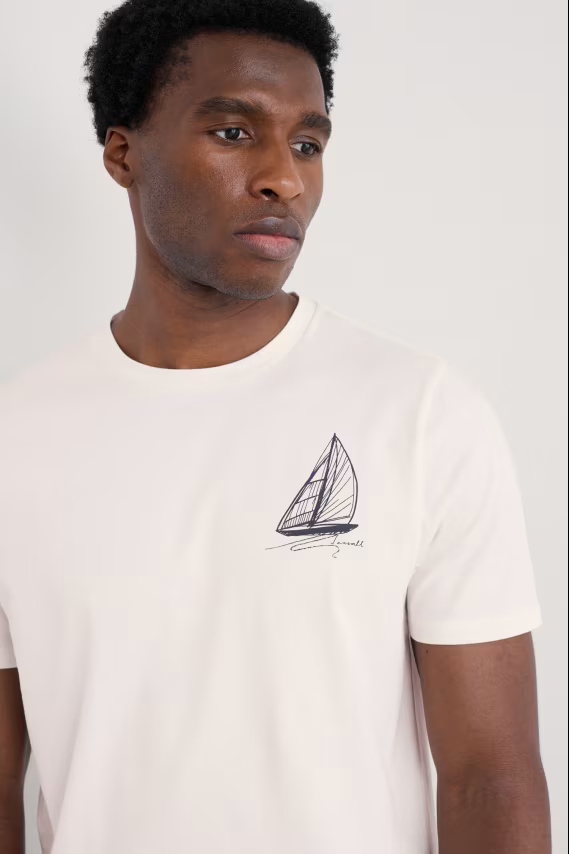 Seasalt Men's Loggerhead Organic Cotton T-Shirt Sailboat Sketch Chalk