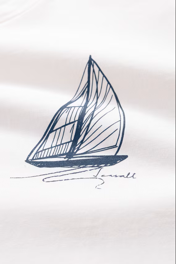 Seasalt Men's Loggerhead Organic Cotton T-Shirt Sailboat Sketch Chalk