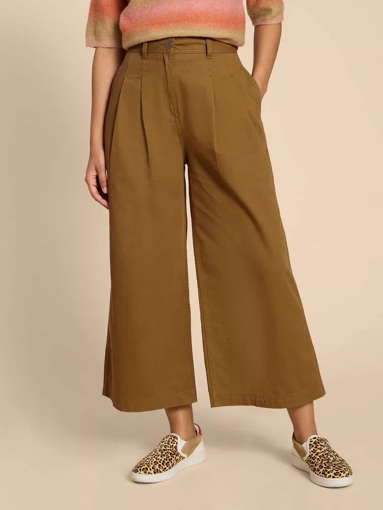 Women's Trousers White Stuff Trousers White Stuff Samira Wide Leg Crop Trousers Khaki Green