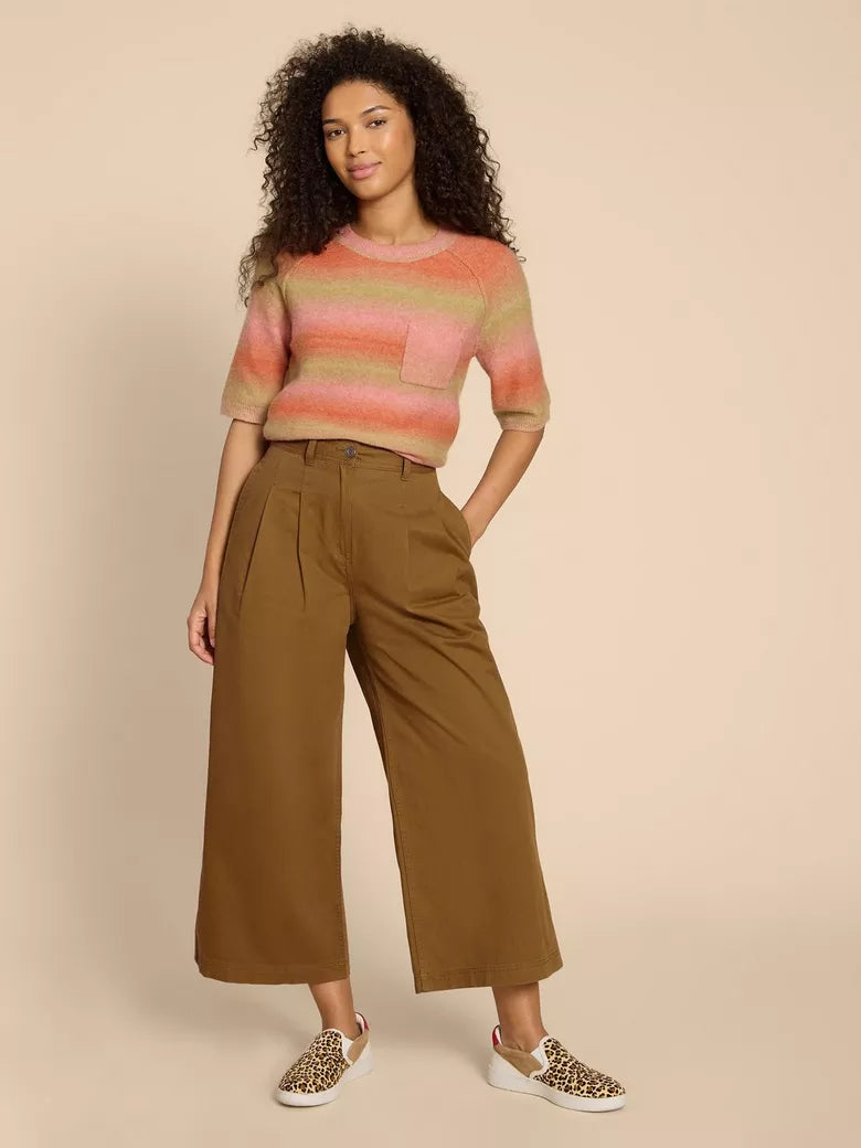 White Stuff Samira Wide Leg Crop Trousers Khaki Green