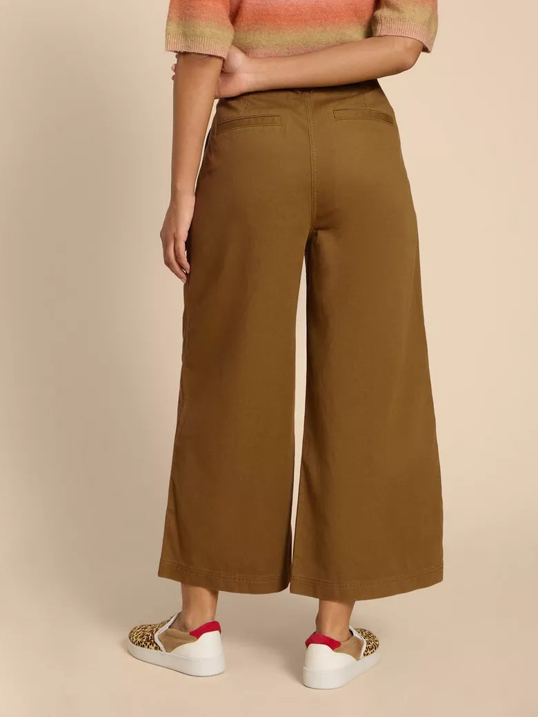 White Stuff Samira Wide Leg Crop Trousers Khaki Green