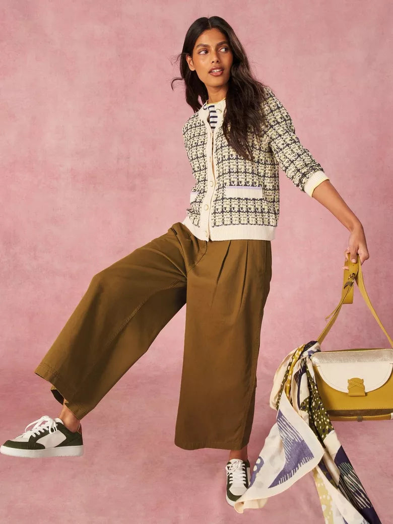 White Stuff Samira Wide Leg Crop Trousers Khaki Green
