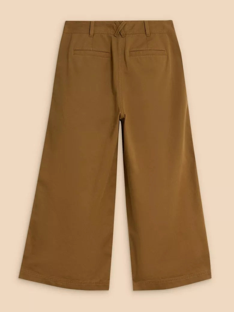 White Stuff Samira Wide Leg Crop Trousers Khaki Green