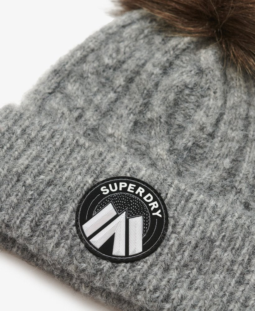 Superdry Cable Luxe Knit Beanie Hat Cord Scandi Grey Marl