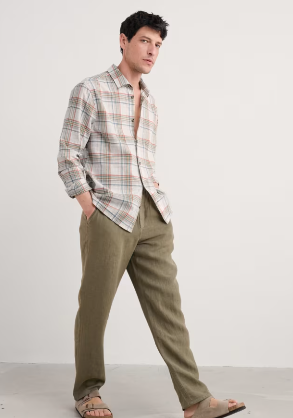Seasalt Men's Dip Circle Linen-Cotton Check Shirt Tekka Multi
