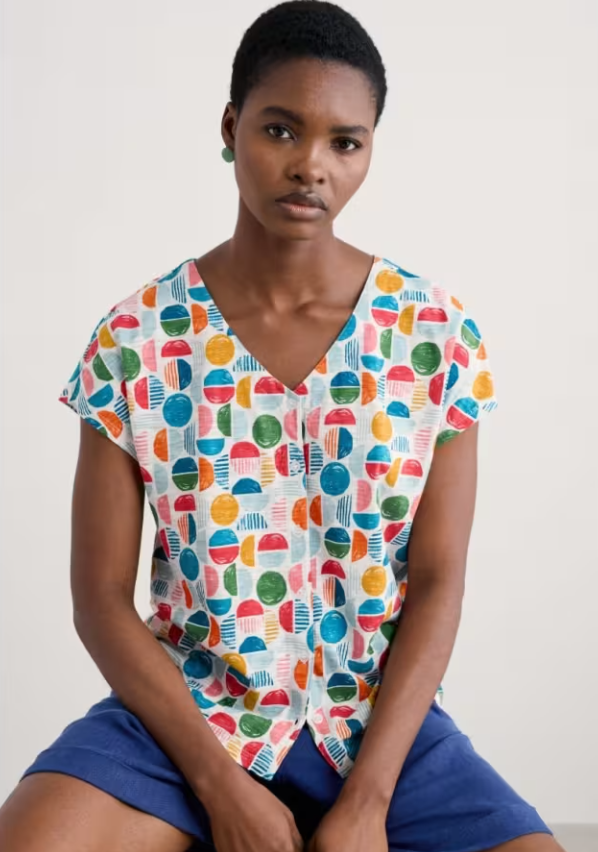 Seasalt Studio Glass V-neck Jersey Top Stacked Buoys Mix