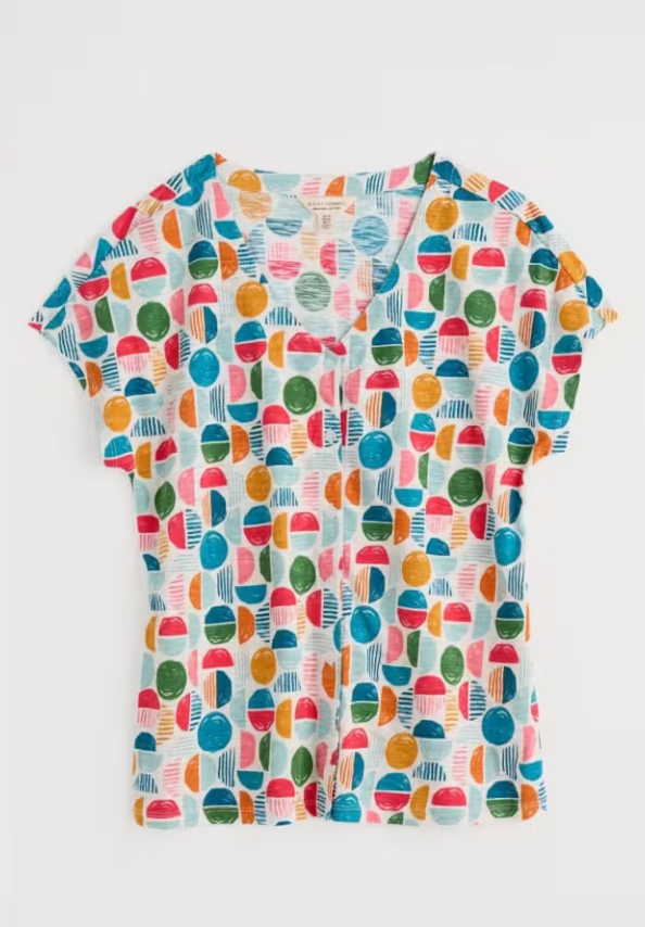 Seasalt Studio Glass V-neck Jersey Top Stacked Buoys Mix
