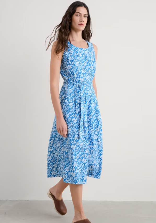 Seasalt Belle Fit-and-flare Midi Dress Cut Out Seaweed Clear Sky