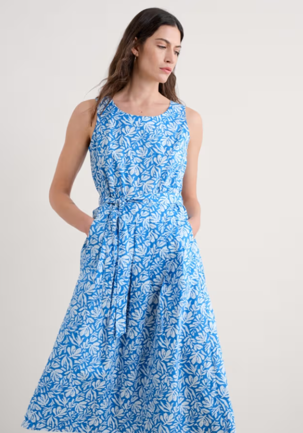 Seasalt Belle Fit-and-flare Midi Dress Cut Out Seaweed Clear Sky