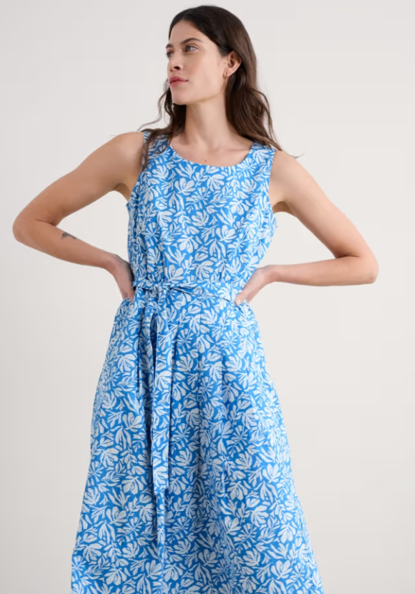 Seasalt Belle Fit-and-flare Midi Dress Cut Out Seaweed Clear Sky
