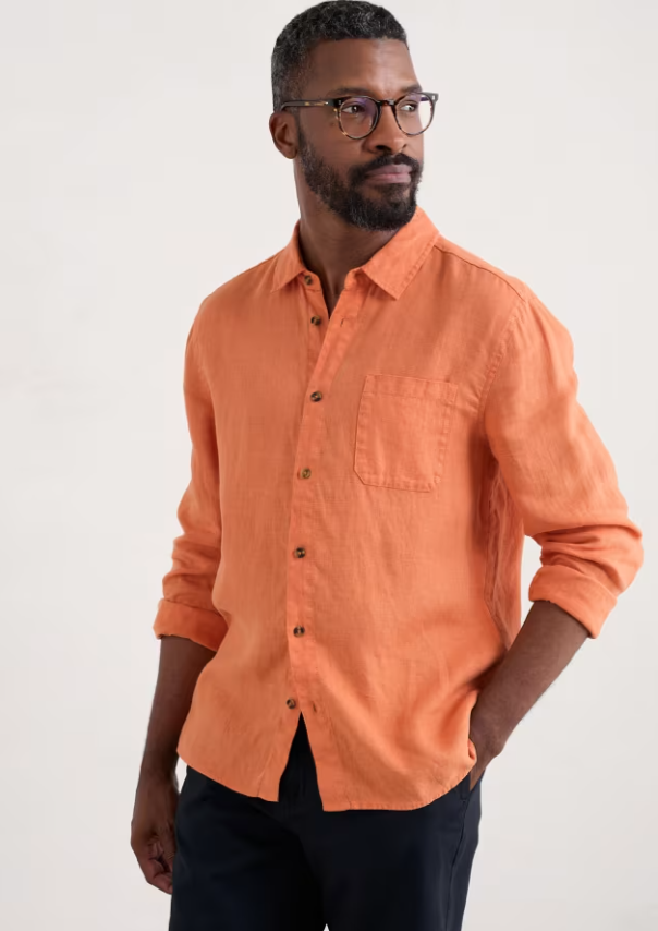 Seasalt Men's Curator Linen Shirt Dark Sunset