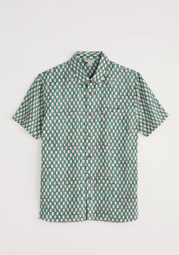 Seasalt Men's Blue Heron Short Sleeve Shirt Table Check Mineral