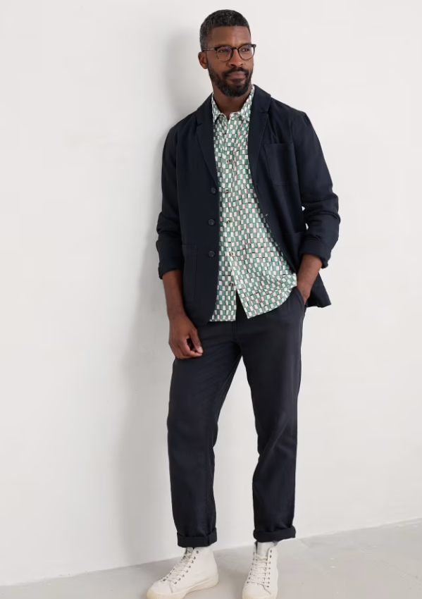 Seasalt Men's Blue Heron Short Sleeve Shirt Table Check Mineral