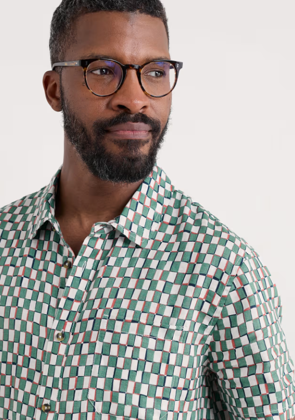 Seasalt Men's Blue Heron Short Sleeve Shirt Table Check Mineral