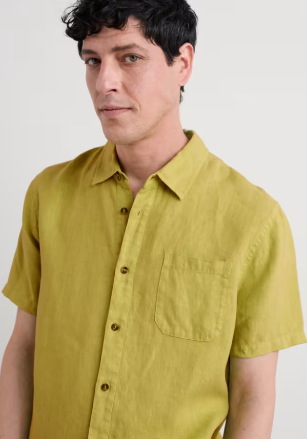 Seasalt Men's Carne Short Sleeve Linen Shirt Light Citron
