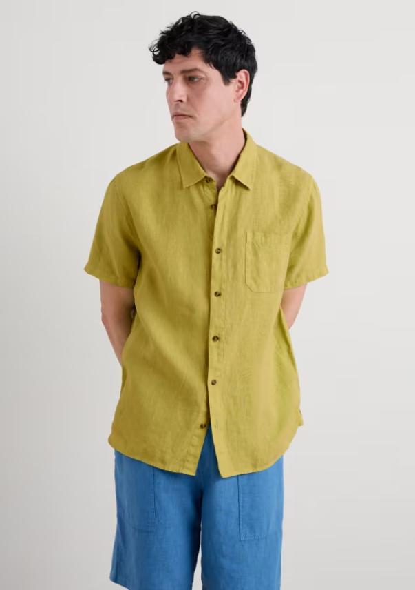 Seasalt Men's Carne Short Sleeve Linen Shirt Light Citron