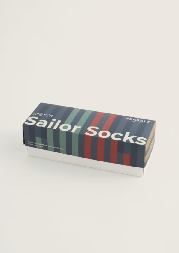 Seasalt Gift Box of 7 Men's Striped Sailor Socks Mordros Mix